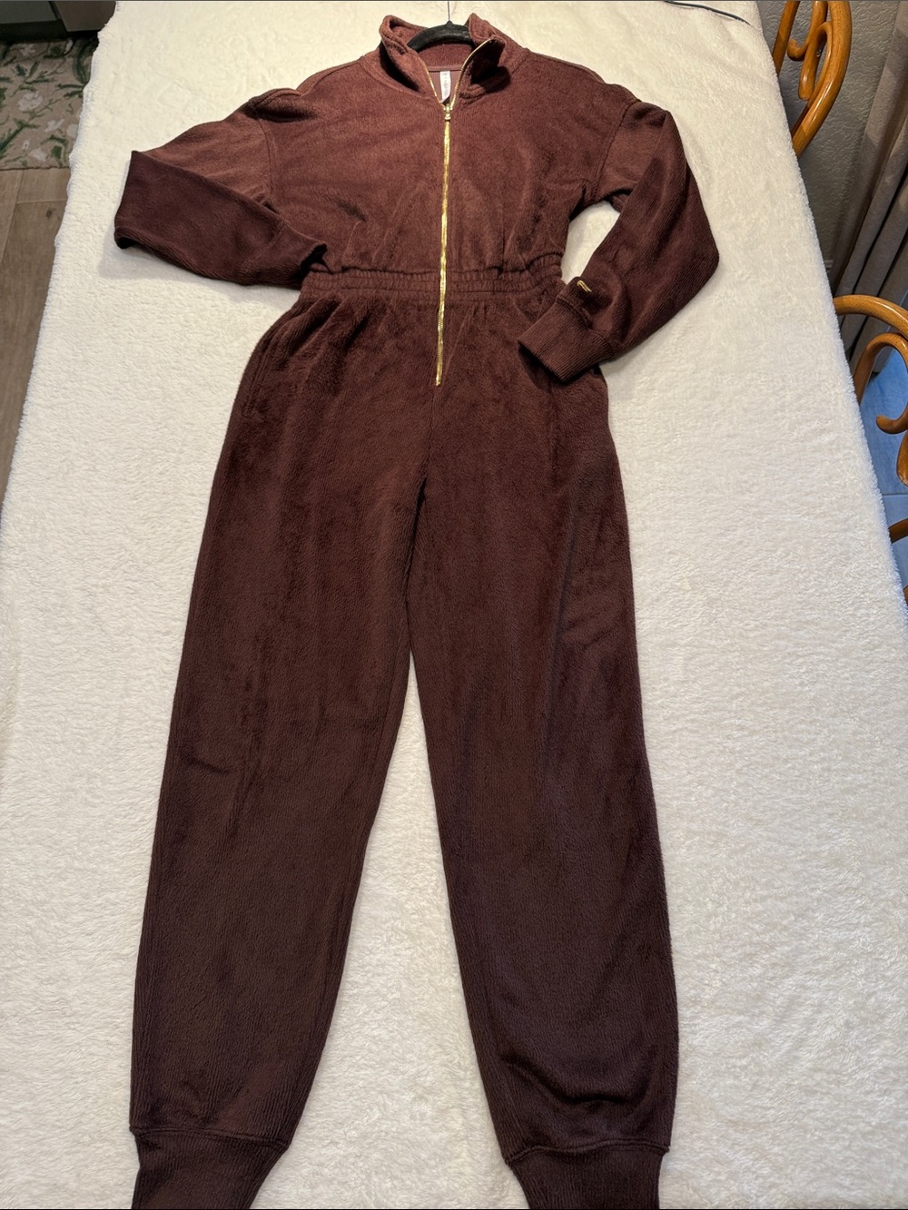 Fabletics Brown Cozy Cord Zip-Up Jumpsuit